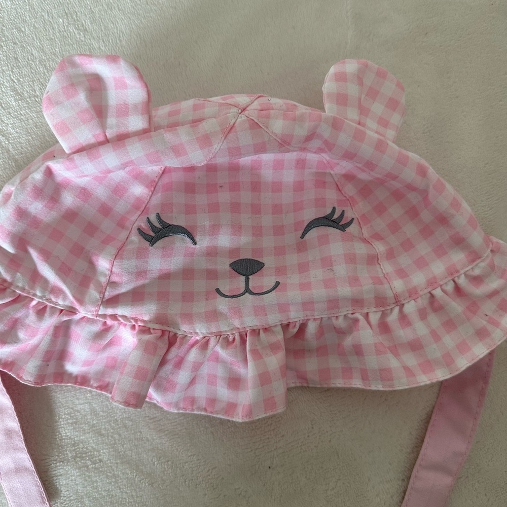 Pink Gingham Bear Hat for Kids